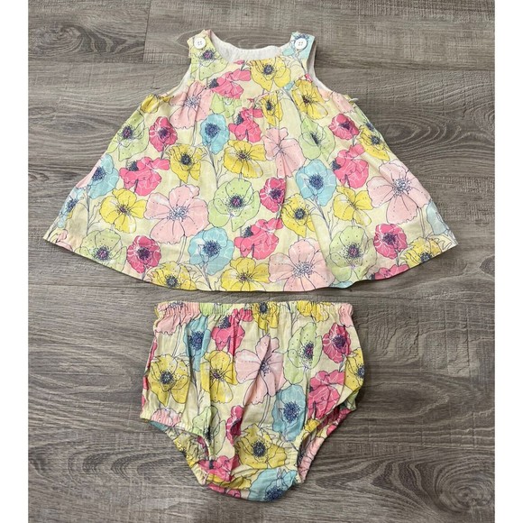 Jeanine Johnson Baby Girl's Cotton Dress 0 3M Pink Green Floral Print 2pc set - Picture 1 of 16